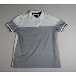 Marc Asher Polo Shirt Men Large White Gray Excellent Short Sleeve Striped Casual